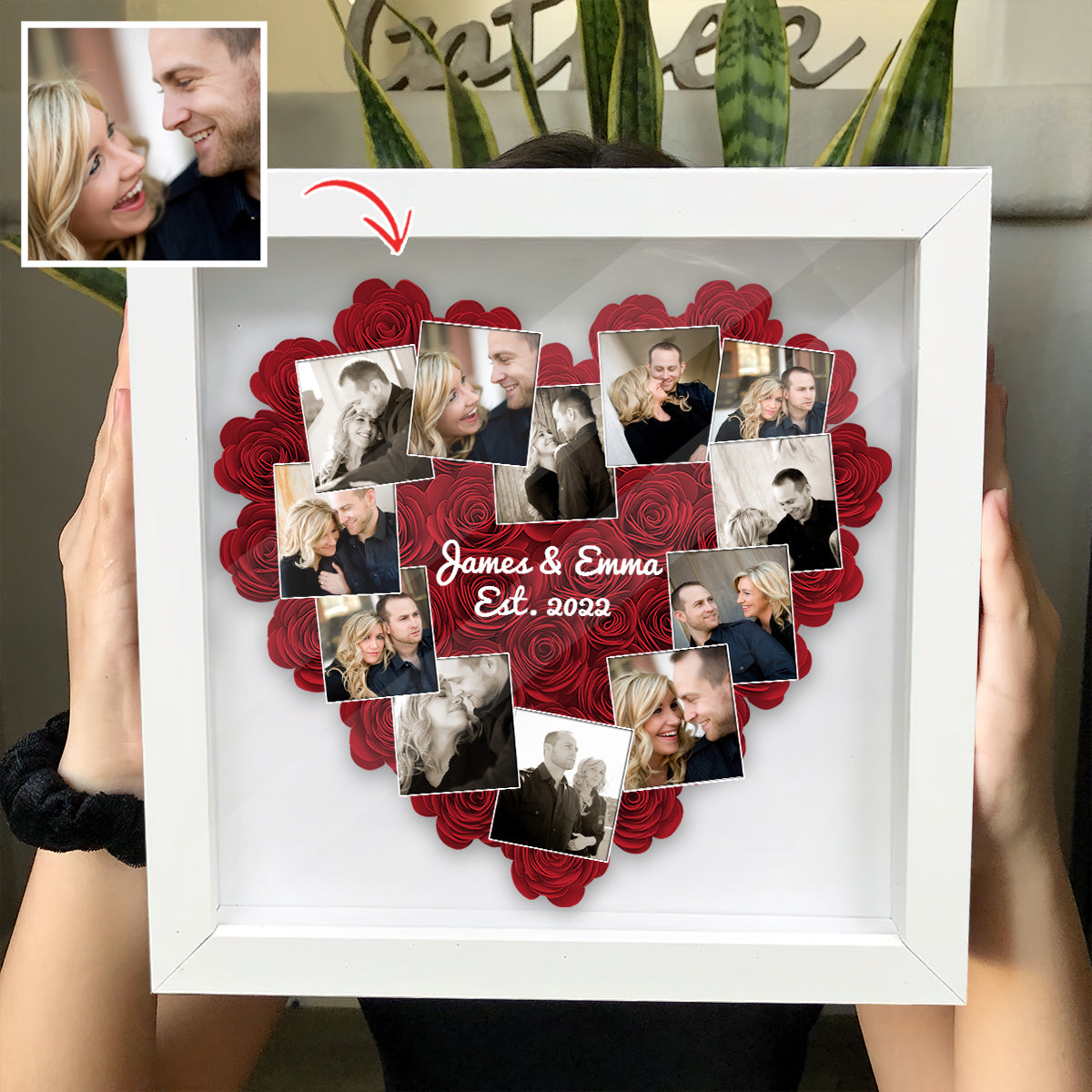 Heart Photos Polaroid Romantic Gift - Personalized Couple Photo Flower Shadow Box