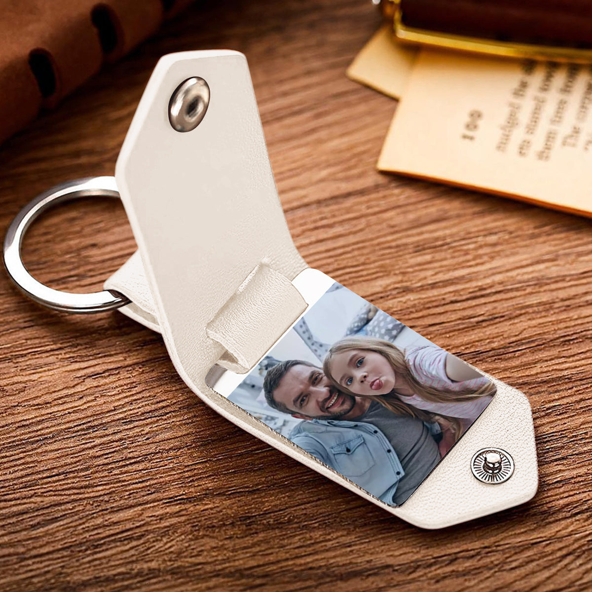 Leather Keychain Personalized With Picture - Gift for dad - Personalized Leather Photo Keychain