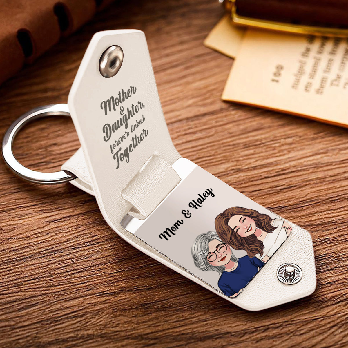 Mother And Daughter And Son Forever Linked Together - Personalized Mother Leather Photo Keychain