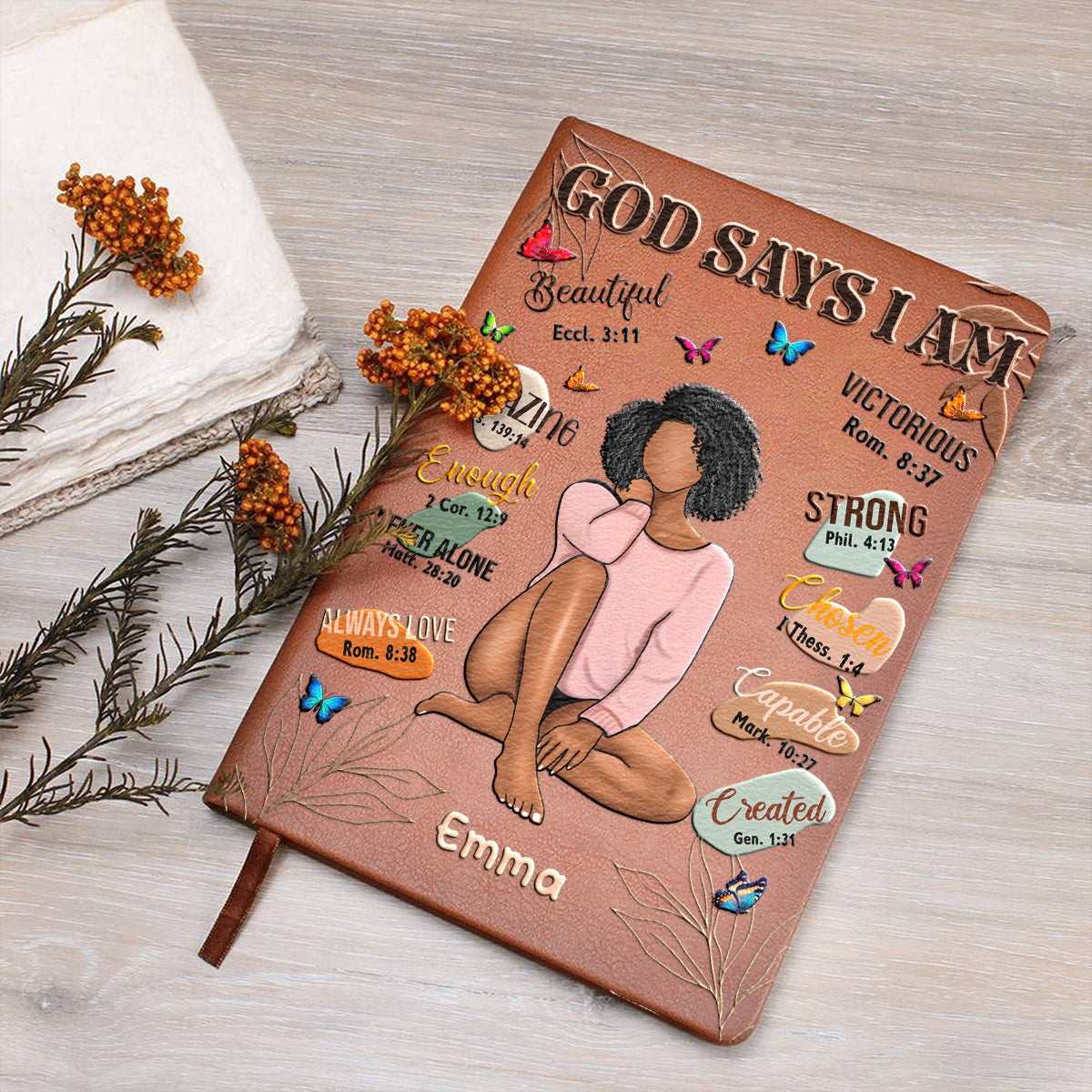 God Says I Am - Personalized African American Leather Journal