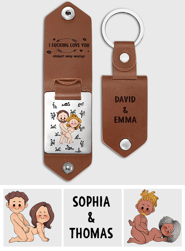 I Love You - Personalized Couple Leather Photo Keychain