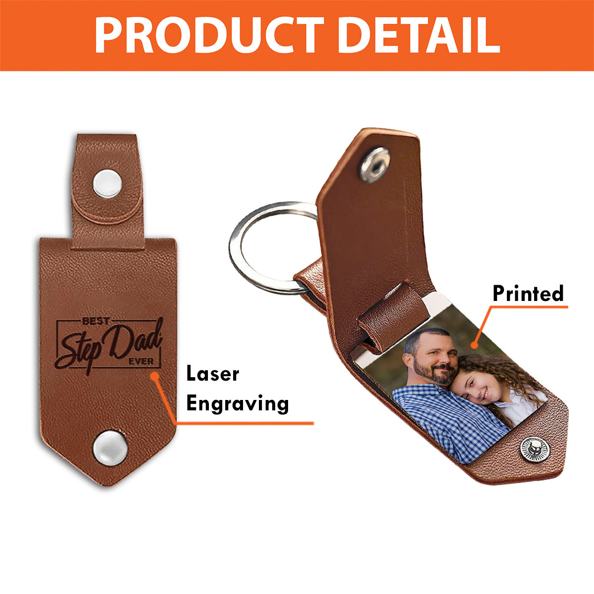 Best Step Dad Ever - gift for step dad - Personalized Leather Photo Keychain