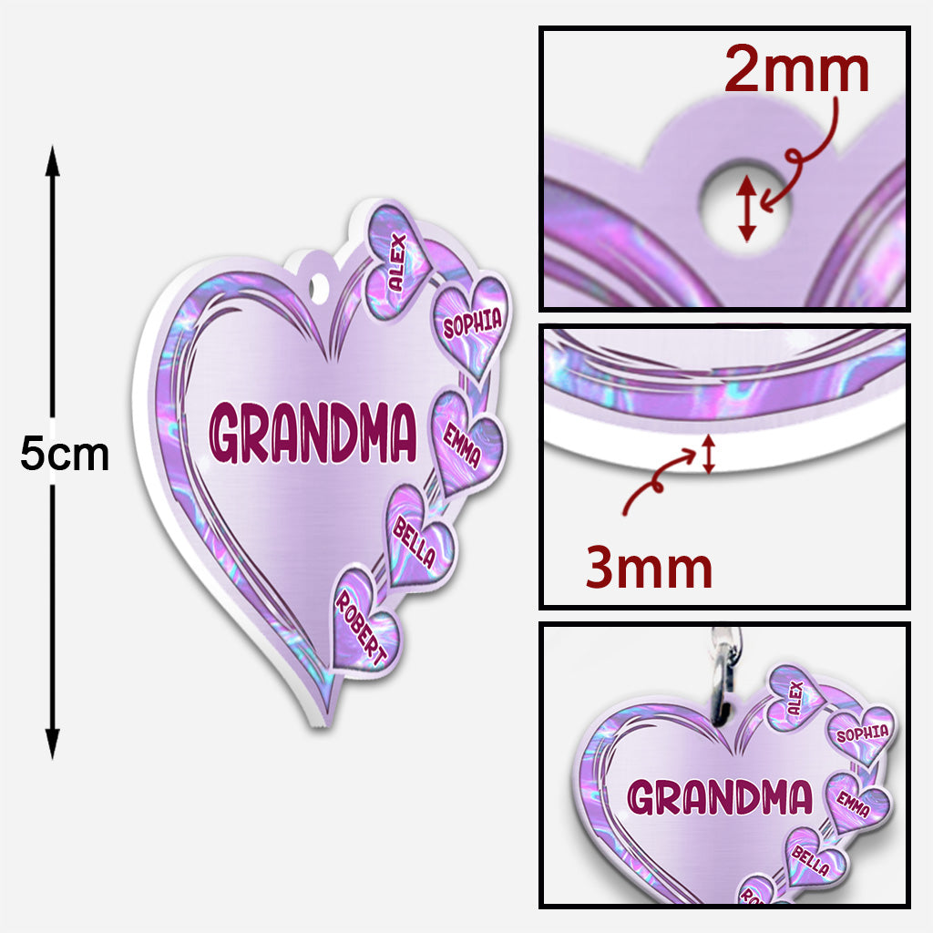 Grandma Heart Hologram Buffalo Plaid - Personalized Grandma Keychain