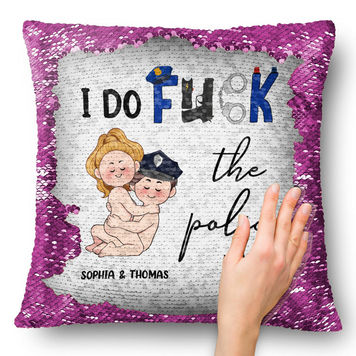 I Do Love The Police - Personalized Couple Sequin Pillow Cover