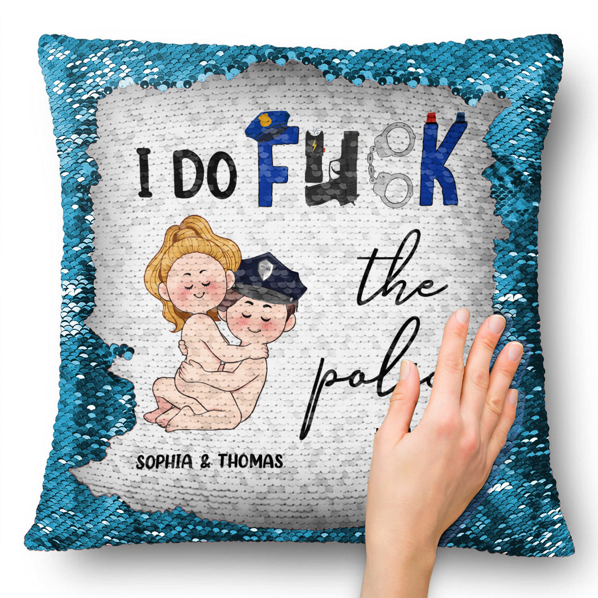 I Do Love The Police - Personalized Couple Sequin Pillow Cover