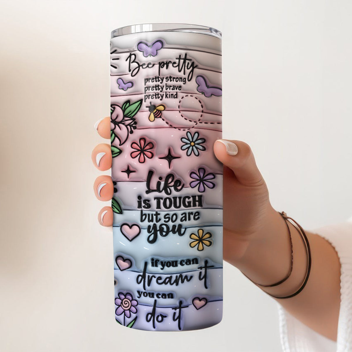 Positive Affirmation Butterflies - Personalized Skinny Tumbler