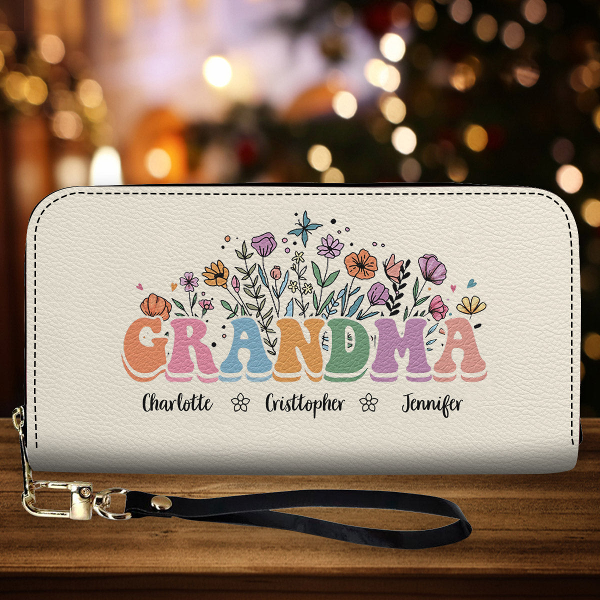 Mom Grandma Floral - Personalized Grandma Leather Long Wallet