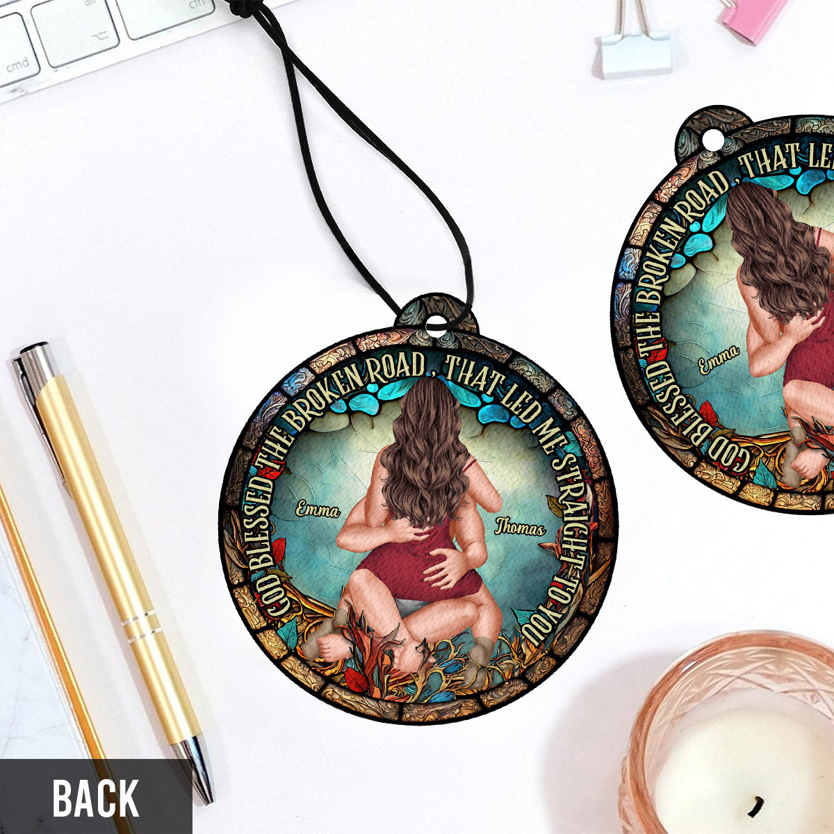 God Blessed The Broken Road That Led Me Straight To You - Personalized Couple Circle Air Freshener