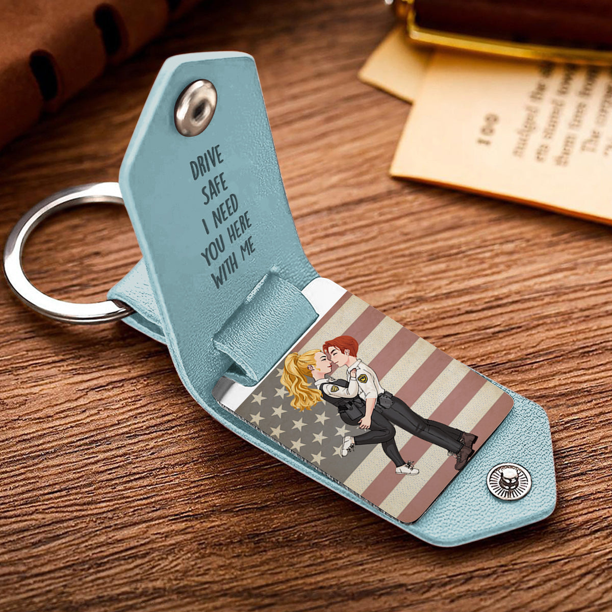 Drive Safe I Need You Here With Me - Personalized Couple Leather Photo Keychain