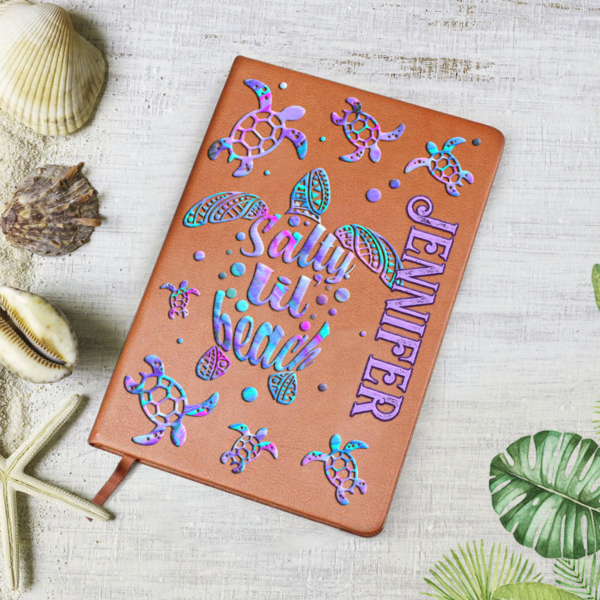 Salty Lil Beach - Personalized Turtle Leather Journal