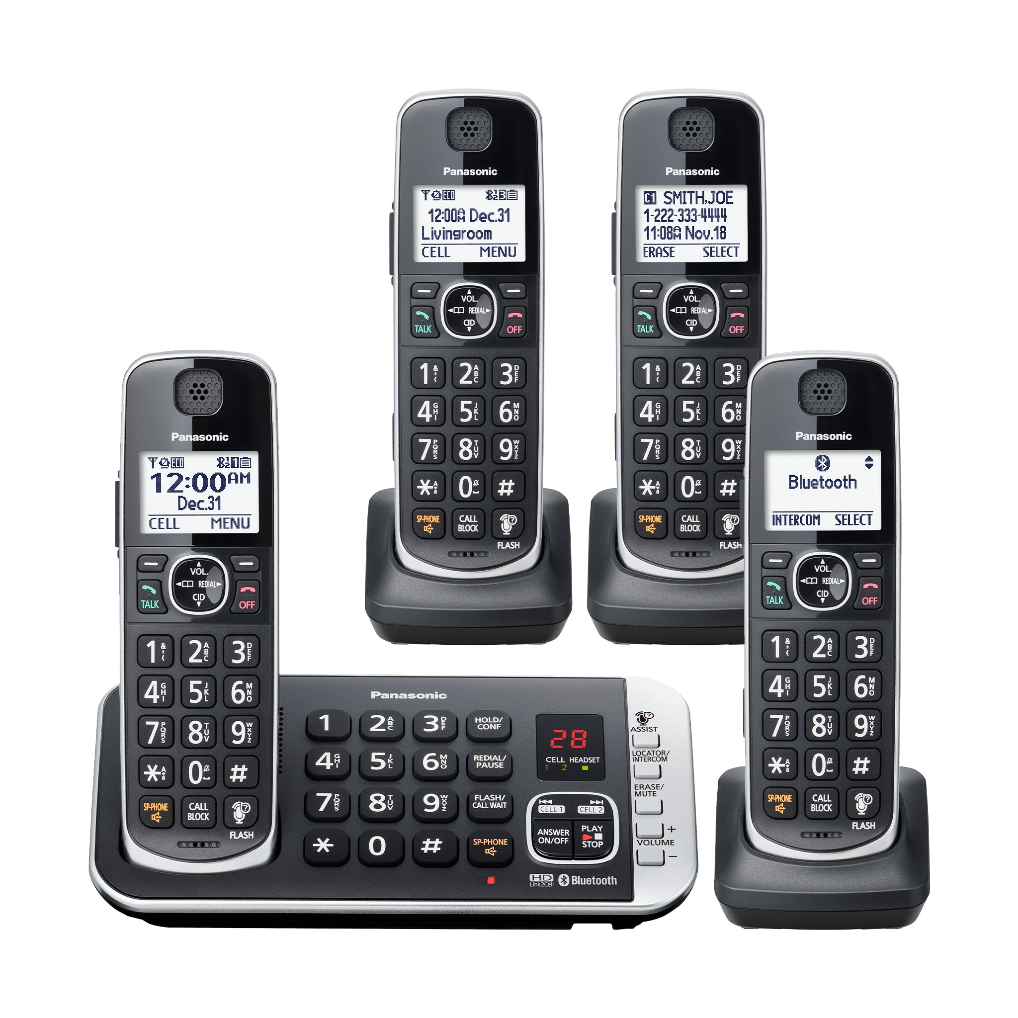 Panasonic Link2Cell Cordless Phone System with 4 Handsets, Digital