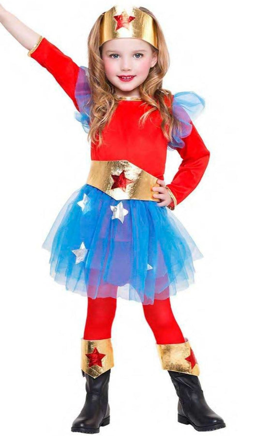 Costume Carnevale Ragazza Bambina Eroina Wonder Super Girl Tg 3-4 anni