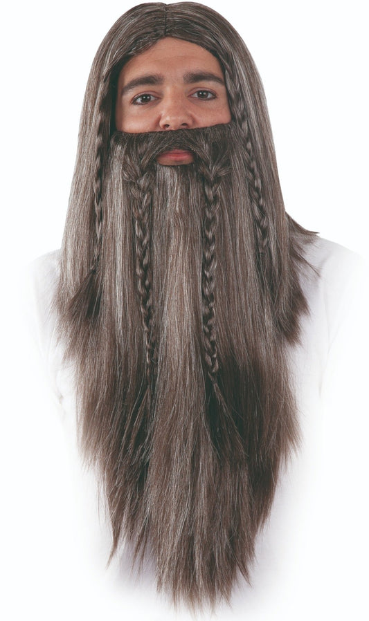 peluca y barba vikingo marron