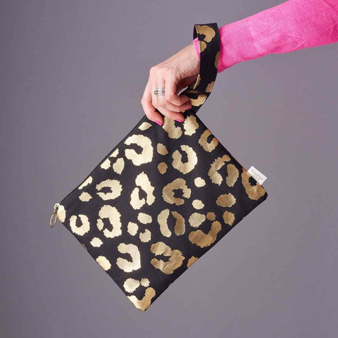 large leopard print clutch bag