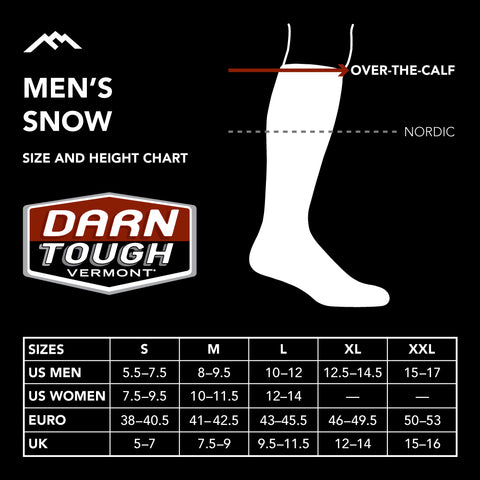 Darn Tough Mens Snow OTC size chart