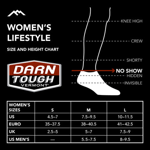 Darn Tough Women's Lifestyle No show size chart