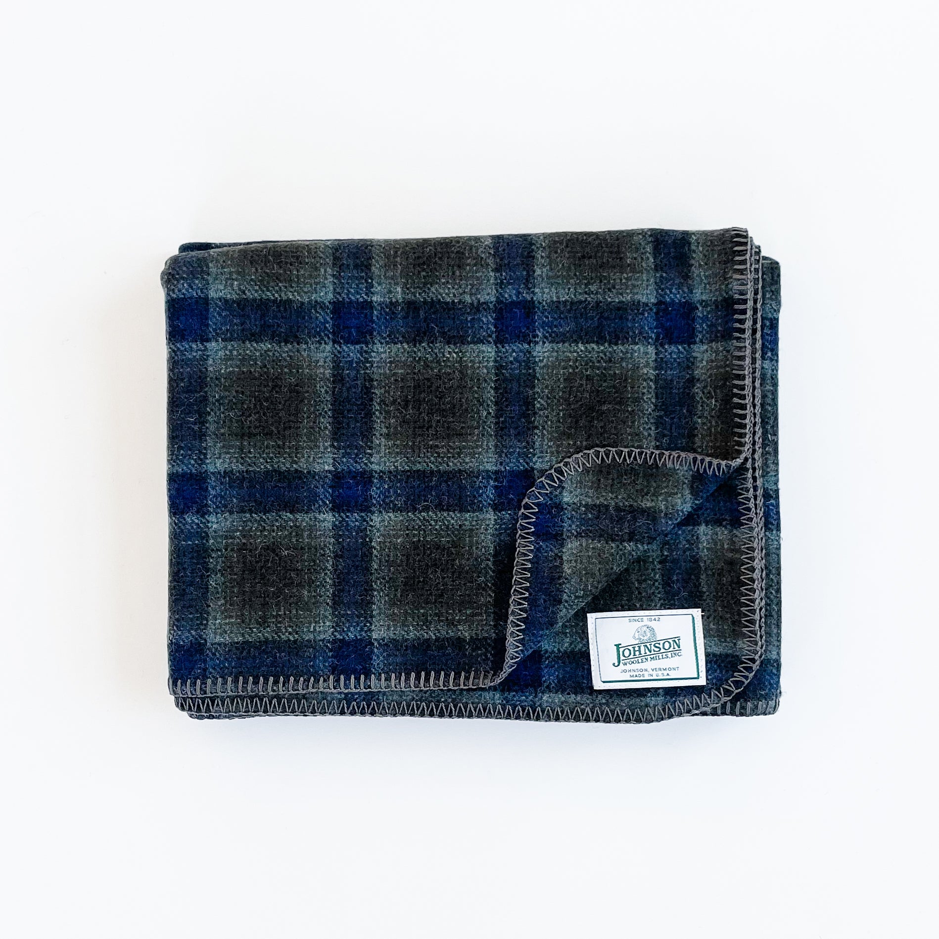  Norris Wool Throw - Sage, & Royal Blue Windowpane 