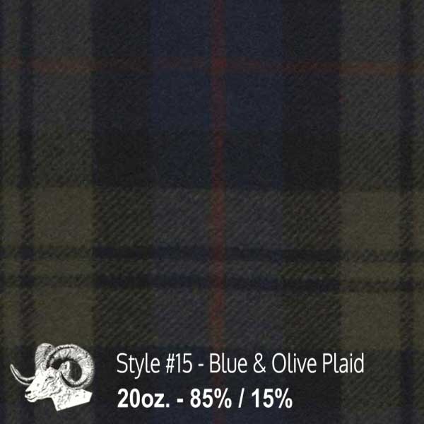  Wool Fabric By The Yard - 15 - Blue & Olive Plaid 