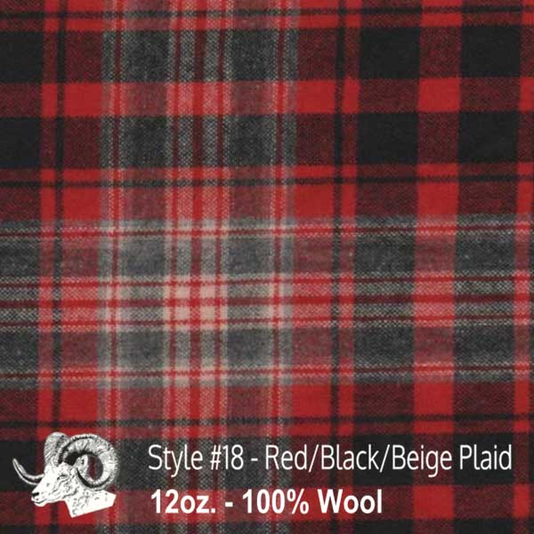  Wool Fabric By The Yard - 18 - Red, Black, & Beige Plaid 