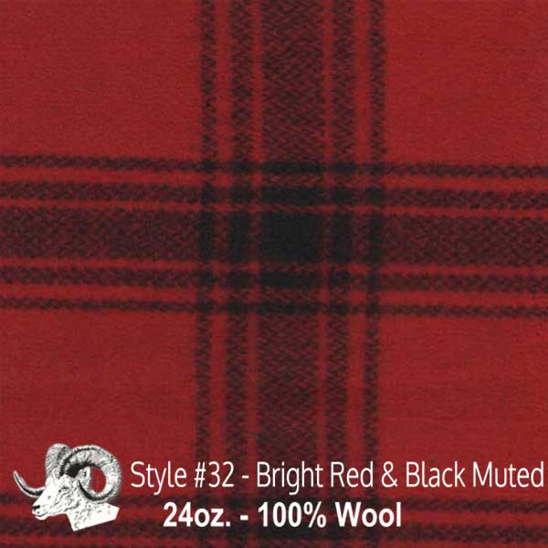  Wool Fabric By The Yard - 32 - Bright Red & Black Muted Plaid 