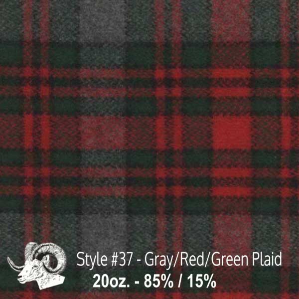  Wool Fabric By The Yard - 37 - Gray, Red, & Green Plaid 