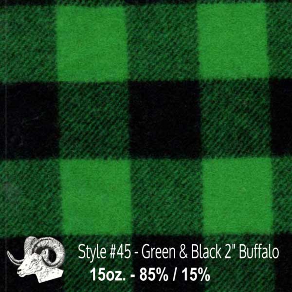  Wool Fabric By The Yard - 45 - Green & Black 2" Buffalo 