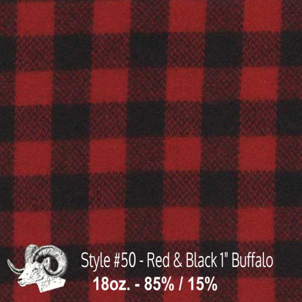  Wool Fabric By The Yard - 50 - Red & Black 1" Buffalo 