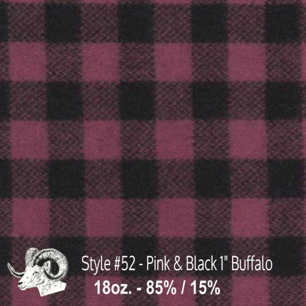  Wool Fabric By The Yard - 52 - Pink & Black 1" Buffalo 