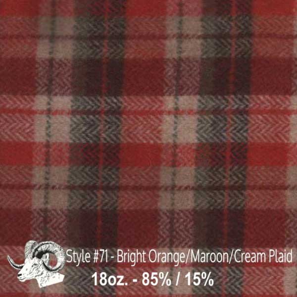  Wool Fabric By The Yard - 71 - Bright Orange, Maroon, & Cream Plaid 