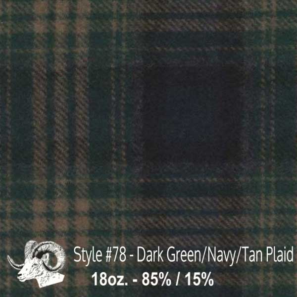  Wool Fabric By The Yard - 78 - Dark Green, Navy, & Tan Plaid 