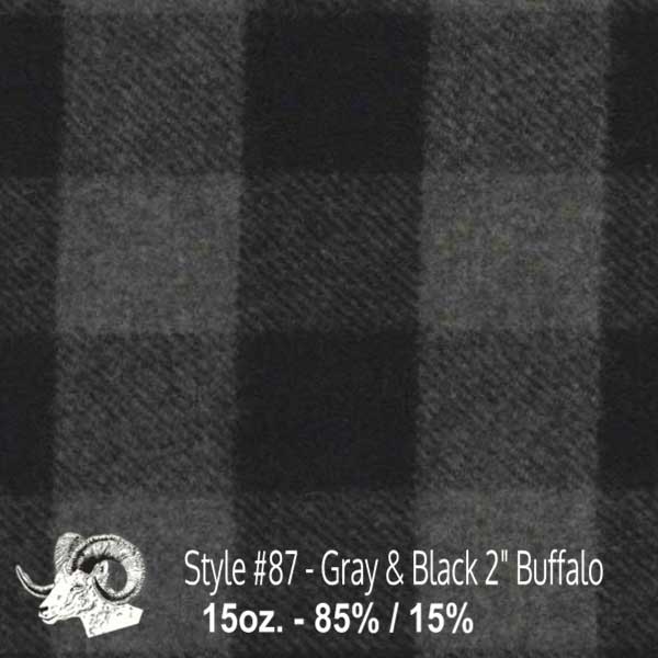  Wool Fabric By The Yard - 87 - Gray & Black 2" Buffalo 