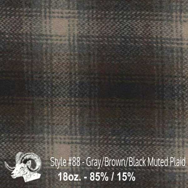  Wool Fabric By The Yard - 88 - Gray, Brown, & Black Muted Plaid 