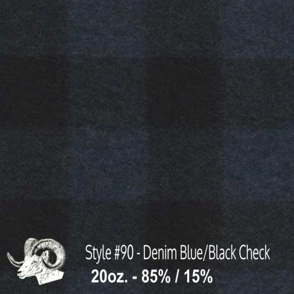  Wool Fabric By The Yard - 90 - Denim Blue & Black Check 