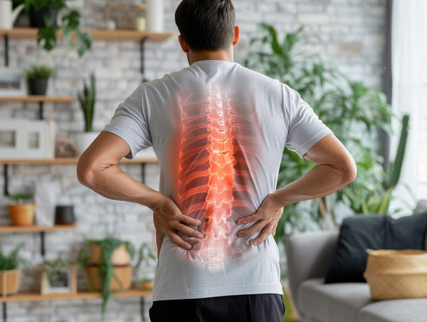 A man suffering from back pain and holding his sides