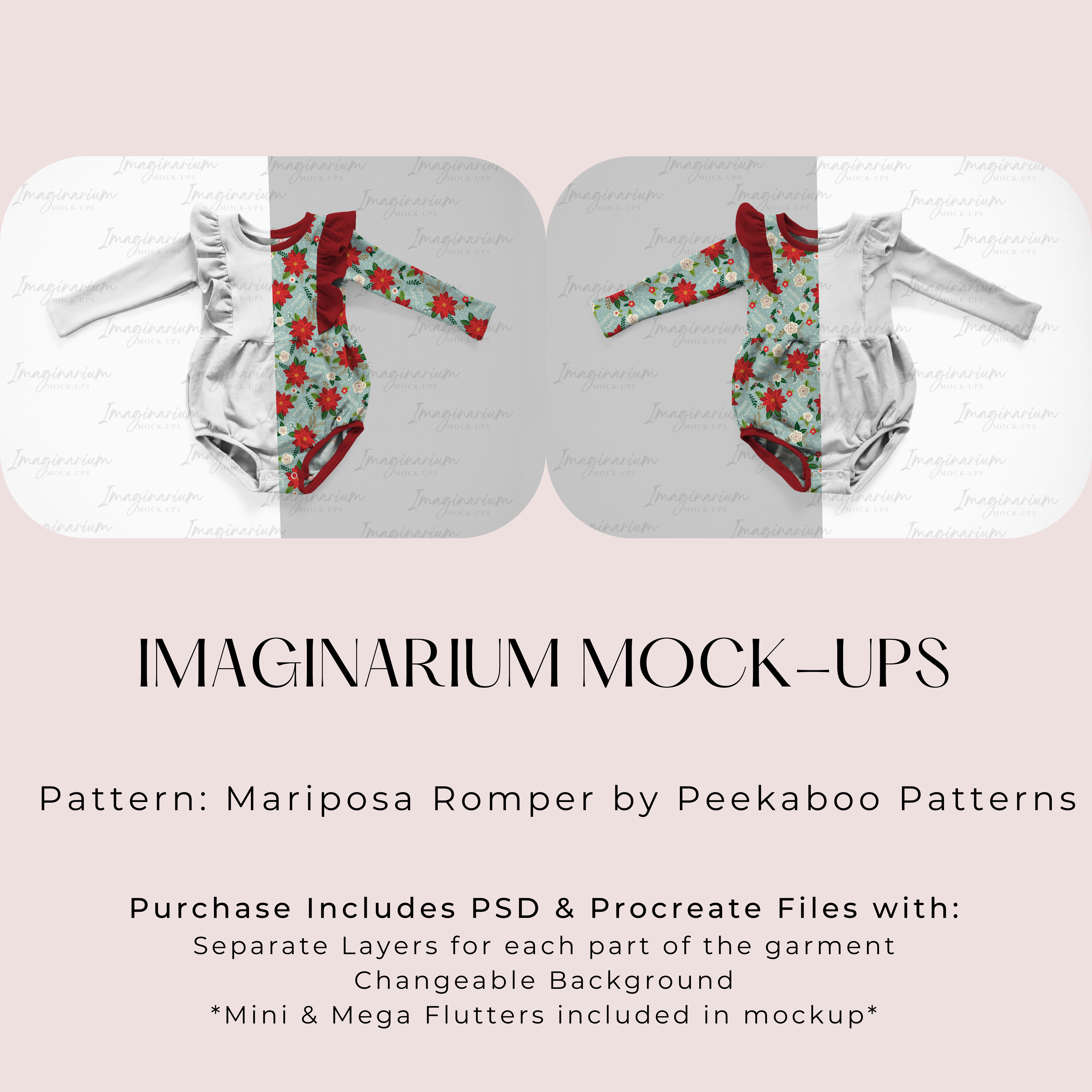 Long Sleeve Mariposa Romper Mock Up, Realistic Clothing Mockup for Photoshop and Procreate