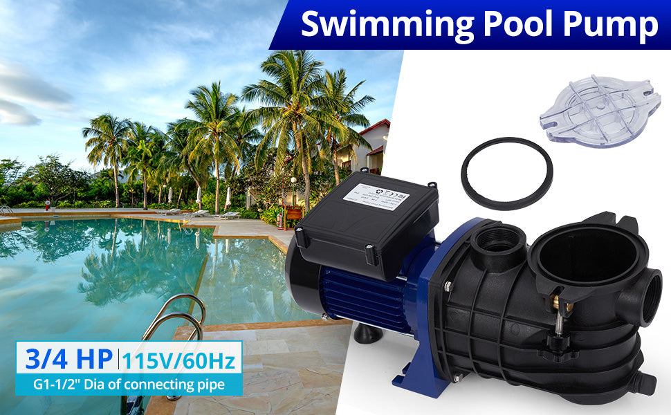 GARVEE 0.75HP 550W Pool Pump In/Above Ground Single Speed Powerful Primming Swimming Pool Pumps