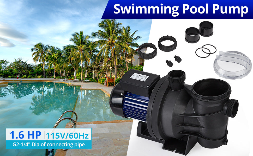 GARVEE 1.6HP Pool Pump Single Speed 1200W/115V 6075GPH Powerful Primming Swimming Pool Pumps