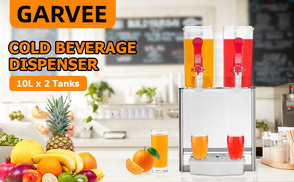 GARVEE 10x2L Commercial Beverage Dispenser 280W Stainless Steel Food Grade Ice Tea Drink Dispenser