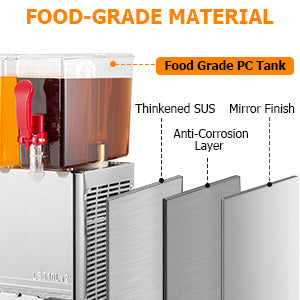 GARVEE 10x2L Commercial Beverage Dispenser 280W Stainless Steel Food Grade Ice Tea Drink Dispenser