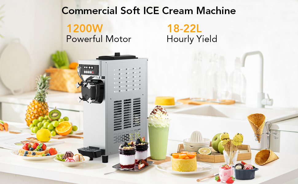 GARVEE 4.7-5.8Gal/H 1200W Commercial Ice Cream Machine Countertop Soft Serve Ice Cream Yogurt Machine