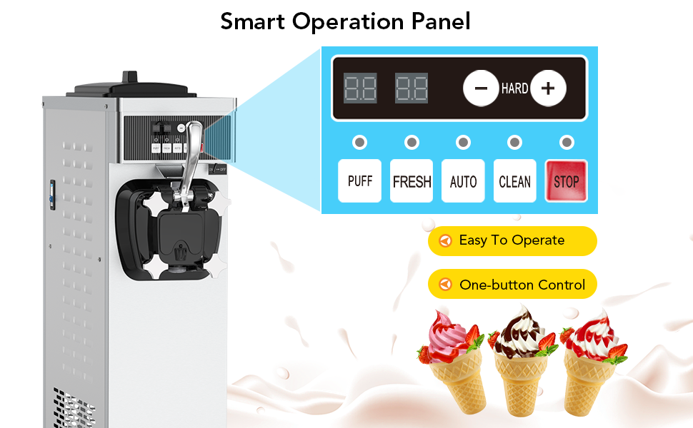 Commercial Soft Ice Cream Machine 3.4 gal. per Hour 1200-Watt LED Panel Single-Flavor Pre-Cooling Yogurt Maker Machine