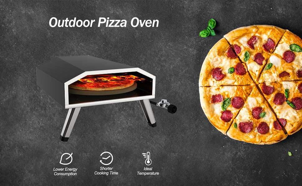 GARVEE 16inch Gas Outdoor Pizza Oven 8000W  1000°F Automatic Rotating Portable Pizza Maker Pizza Grill