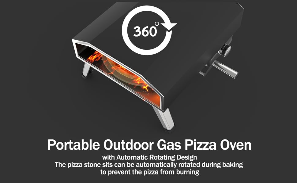 GARVEE 16inch Gas Outdoor Pizza Oven 8000W  1000°F Automatic Rotating Portable Pizza Maker Pizza Grill