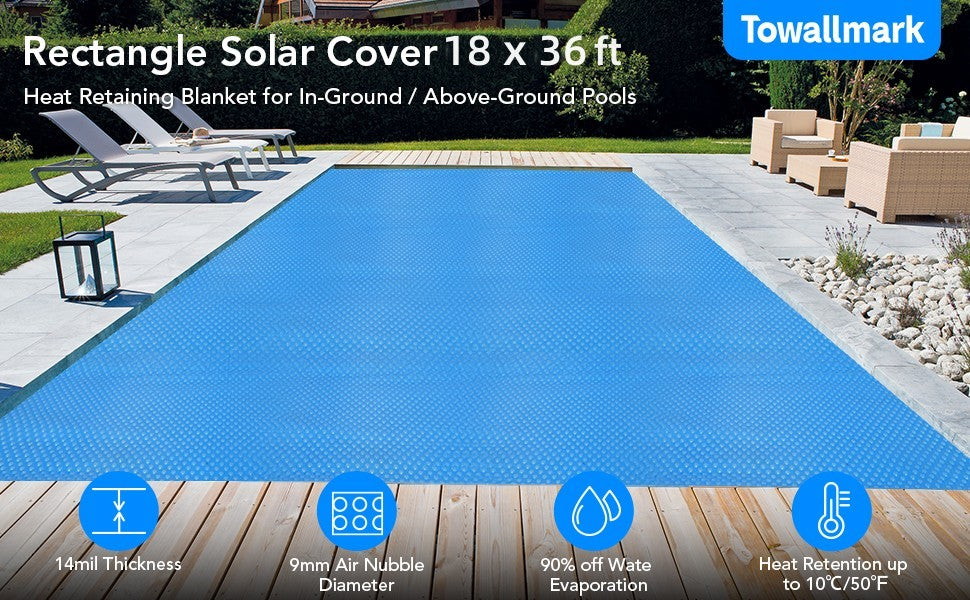 GARVEE 18ft x 36ft Solar Cover Heat Retaining Blanket for Rectangular Swimming Pools 300um
