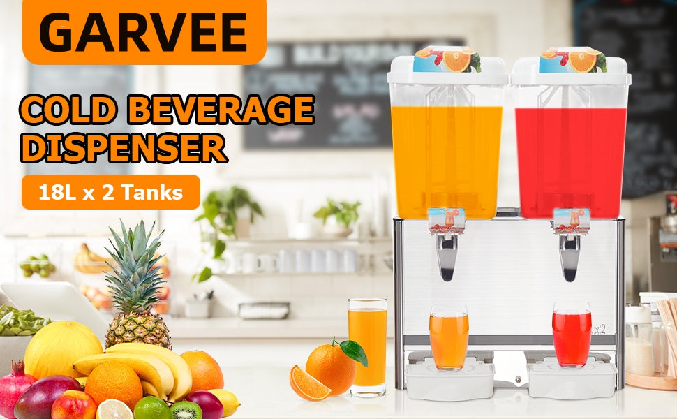 GARVEE 18x2L Commercial Beverage Dispenser 280W Stainless Steel Food Grade Ice Tea Drink Dispenser