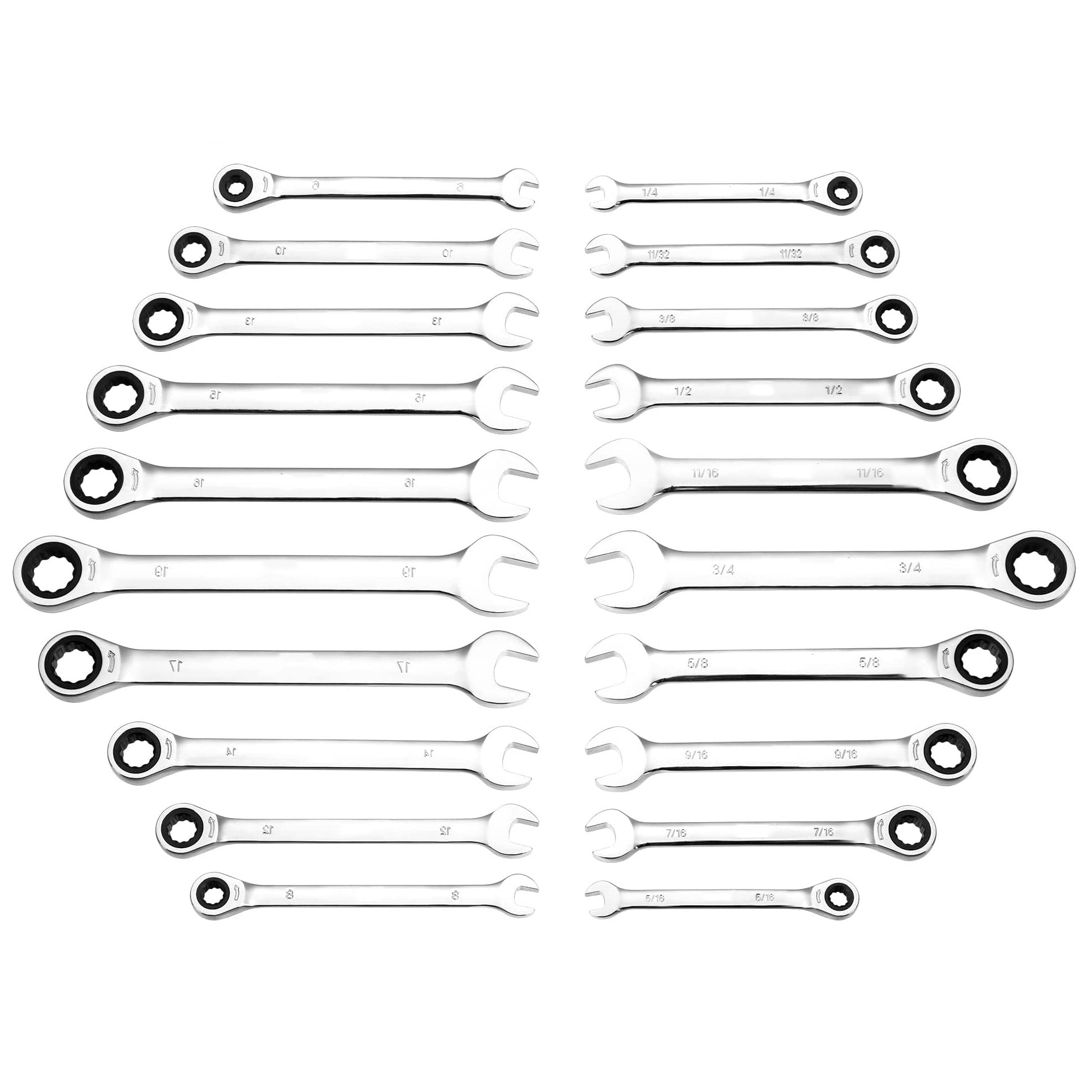 GARVEE TOWALLMARK 20-Piece SAE Metric Ratcheting Combination Wrench Set Ratchet Wrenches Set