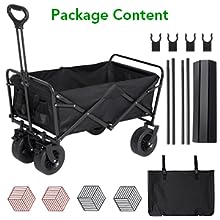GARVEE 8 inch All Terrain Wheels Collapsible Outdoor Camping Wagon with brakes Iron Folding Table top 4 Plate mats