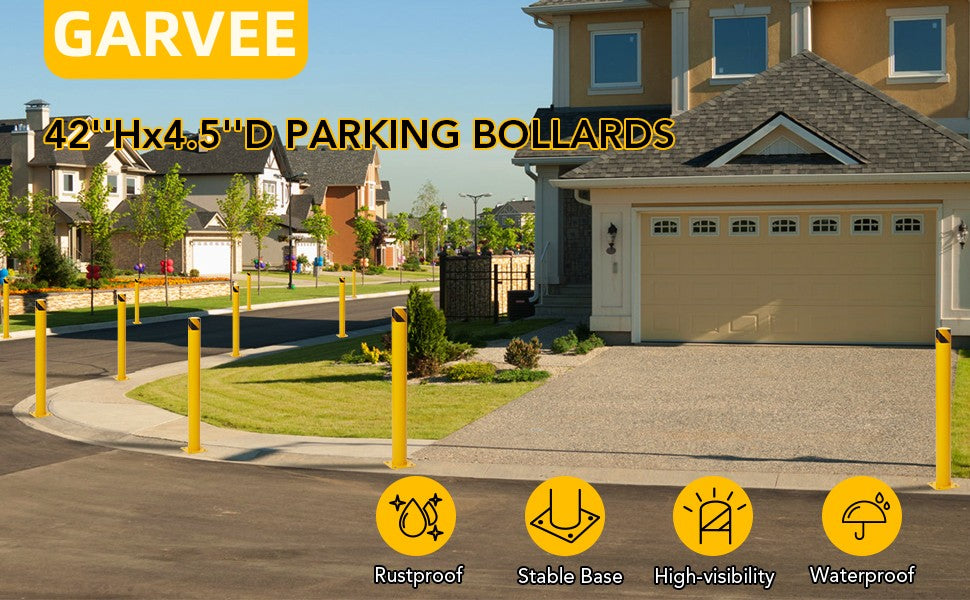 GARVEE 1 Pack Safety Bollard 42 Inch Height Bollard Post for Driveway Barrier Parking Pole Yellow