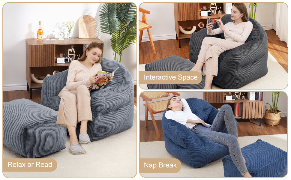 GARVEE Bean Bag Chair with Ottoman Dimensions