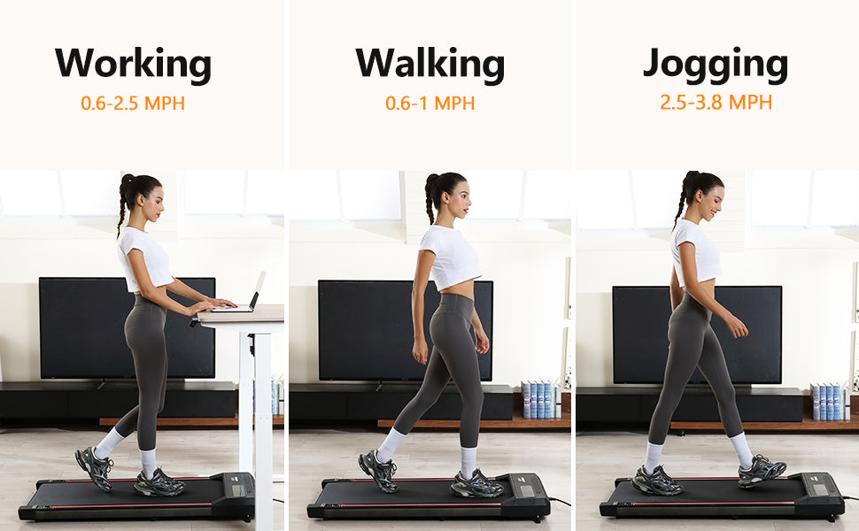 GARVEE 2.5 HP Walking Pad Portable Treadmill 0.6-3.8 MPH 256 LBS Under Desk Treadmill Black